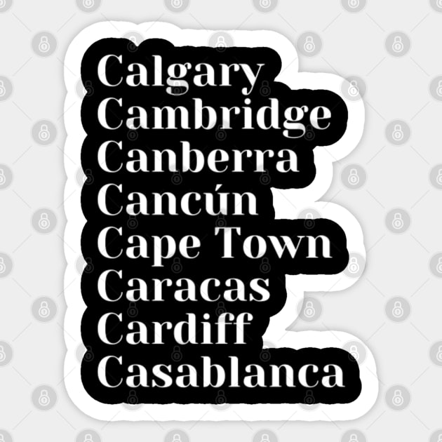 Cities starting with the letter, C Mug, Mask Sticker by DeniseMorgan